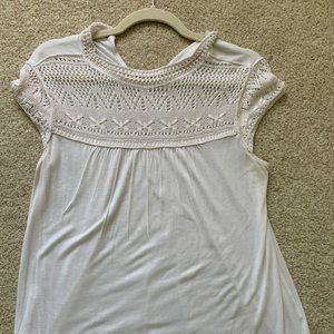 LOFT women's white short sleeve top with crochet trim